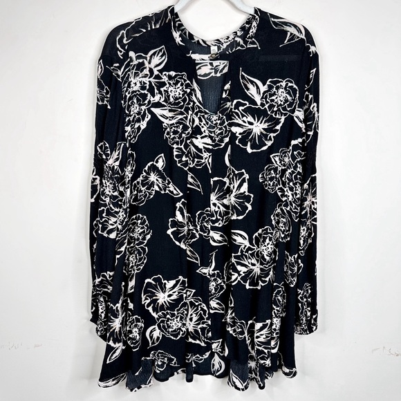 Free People Tree Swing Tunic Dress Black & White Floral Long Sleeve XS - Picture 4 of 12